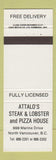 Matchbook Cover - Attalo's Steak and Lobster Pizza North Vancouver BC