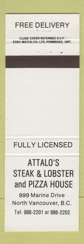 Matchbook Cover - Attalo's Steak and Lobster Pizza North Vancouver BC