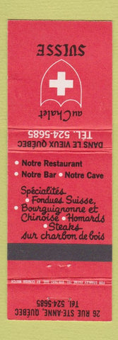 Matchbook Cover - Au Chalet Suisee Quebec QC
