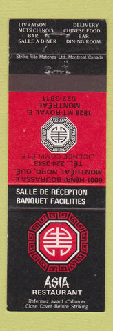 Matchbook Cover - Asia Restaurant Chinese Montreal QC