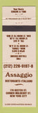 Matchbook Cover - Assaggio Italian Restaurant New York City