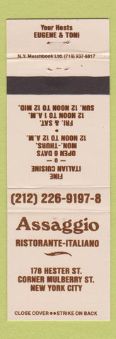 Matchbook Cover - Assaggio Italian Restaurant New York City
