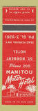 Matchbook Cover - Manitou Motor Hotel St Norbert Hotel MB
