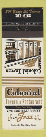 Matchbook Cover - Colonial Tavern Restaurant Jazz Toronto ON