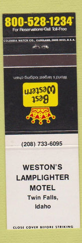 Matchbook Cover - Best Western Weston's Lamplighter Motel Twin Falls ID