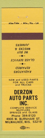 Matchbook Cover - Derzon Auto Parts Milwaukee WI
