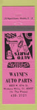 Matchbook Cover - Wayne's Auto Parts Hickory Hills IL