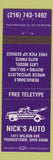 Matchbook Cover - Nick's Auto Repair towing Youngstown OH