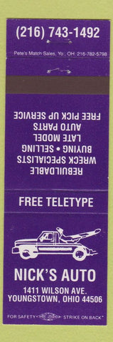 Matchbook Cover - Nick's Auto Repair towing Youngstown OH