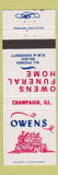 Matchbook Cover - Owens Funeral Home Champaign IL