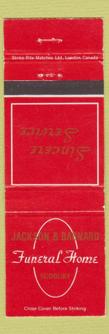 Matchbook Cover - Jackson and Bernard Funeral Home Sudbury ON WEAR