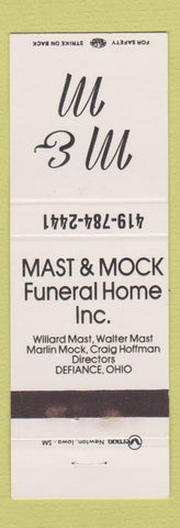 Matchbook Cover - Mast and Mock Funeral Home Defiance OH