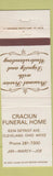Matchbook Cover - Craciun Funeral Home Cleveland OH