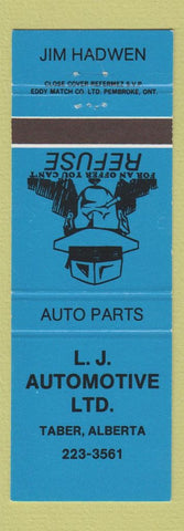 Matchbook Cover - LJ Automotive Jim Hadwen Taber AB