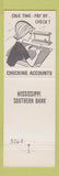 Matchbook Cover - Mississippi Southern Bank Port Gibson MO