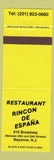 Matchbook Cover - Restaurant Rincon De Espana Bayonne NJ