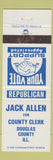 Matchbook Cover - Jack Allen for County Clerk Douglas County IL