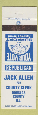 Matchbook Cover - Jack Allen for County Clerk Douglas County IL