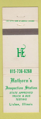 Matchbook Cover - Hathorn's Inspection Bus Truck Lisbon IL