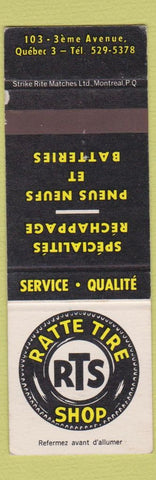 Matchbook Cover - Ratte Tire Shop Quebec QC