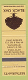 Matchbook Cover - Black Oak Restaurants Palo Alto Paso Robles CA