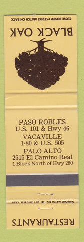 Matchbook Cover - Black Oak Restaurants Palo Alto Paso Robles CA