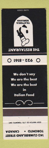 Matchbook Cover - Restaurant Trattoria Romana Toronto ON Italian
