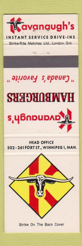 Matchbook Cover - Kavanaugh's Hamburgers Winnipeg MB