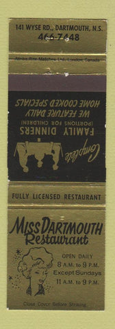 Matchbook Cover - Miss Dartmouth Restaurant NS girlie