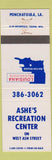 Matchbook Cover - Ashe's Recreation Center Ponchatoula LA WEAR