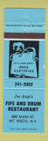 Matchbook Cover - Joe Angi's Fife and Rum Restaurant Mount Kisco NY BLUE