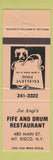 Matchbook Cover - Joe Angi's Fife and Rum Restaurant Mount Kisco NY PEACH