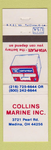 Matchbook Cover - Collins Marine Medina OH Boats Vita Plate Battery