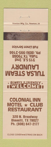 Matchbook Cover - Colonial Inn Motel Restaurant Dimmitt TX Tulia WEAR