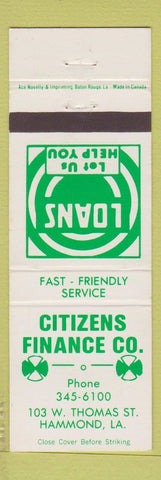 Matchbook Cover - Citizens Finance Hammond LA