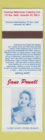Matchbook Cover - Match Collection Club Jane Powell Actress Asheville NC