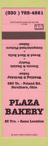 Matchbook Cover - Plaza Bakery Struthers OH NEON ORANGE
