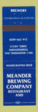 Matchbook Cover - Meander Brewing Company Restaurant Youngstown OH
