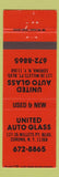 Matchbook Cover - United Auto Glass Corona NY ORANGE