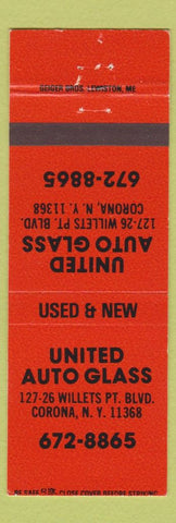 Matchbook Cover - United Auto Glass Corona NY ORANGE