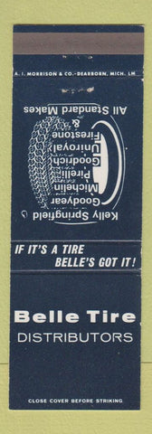 Matchbook Cover Belle Tires Firestone Pirelli Michelin Kelly Goodrich Detroit MI