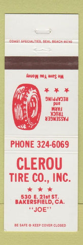 Matchbook Cover - Clerou Tires Bakersfield CA