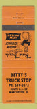 Matchbook Cover - Betty's Truck Stop Manchester OH ORANGE