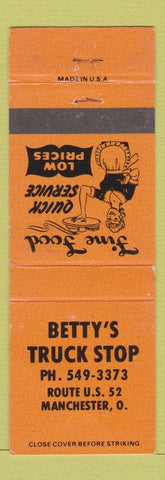 Matchbook Cover - Betty's Truck Stop Manchester OH ORANGE