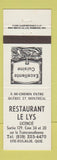 Matchbook Cover - Restaurant Le Lys Ste Eulalie QC
