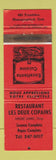 Matchbook Cover - Restaurant Les Deux Copains Hemmingford QC WEAR RED