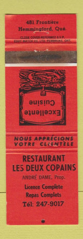 Matchbook Cover - Restaurant Les Deux Copains Hemmingford QC WEAR RED