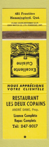 Matchbook Cover - Restaurant Les Deux Copains Hemmingford QC WEAR YELLOW