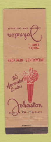 Matchbook Cover - Johnston Candy Chocolate Milwaukee WI New York City