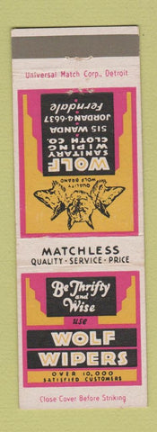 Matchbook Cover - Wolf Sanitary Wiping Cloth Ferndale MI